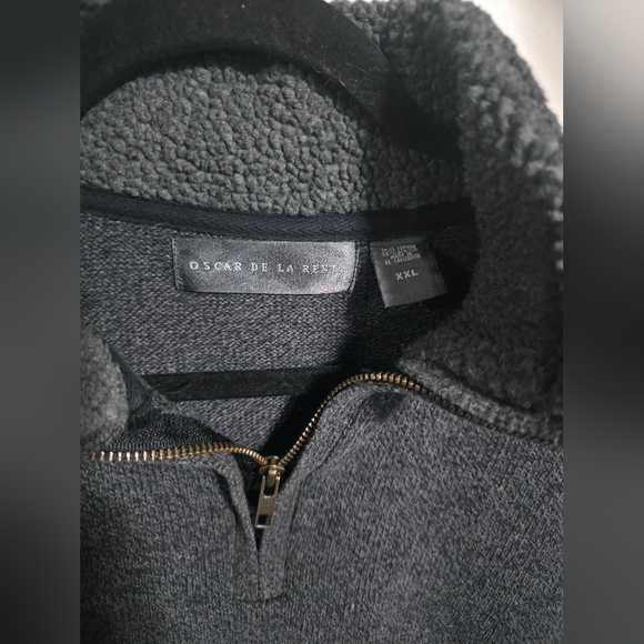 Oscar de la Renta Men's XXL Tight-Knit Pullover Sweater 1/4 Zip Mock Neck Gray - Picture 4 of 9